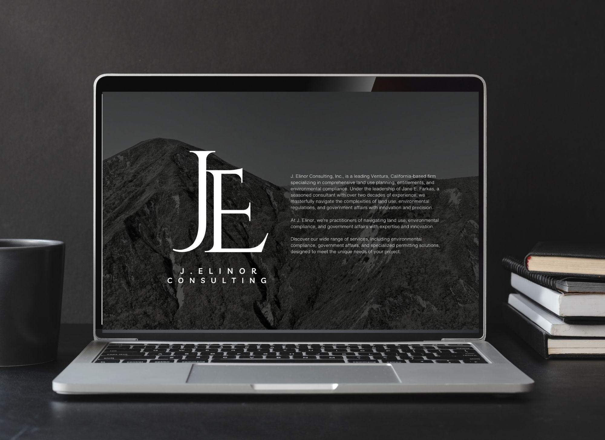 J. Elinor Consulting website homepage shown on a laptop screen
